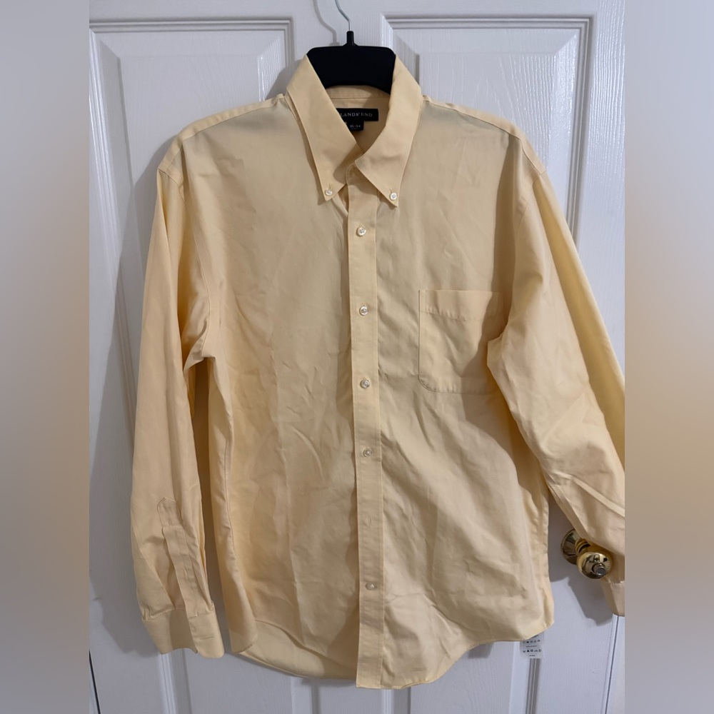 Lands End Shirt Size 16 34 Yellow Mens Button Down LS Collared